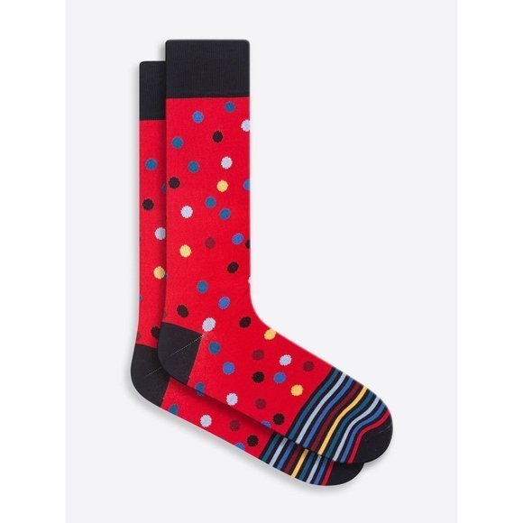BUGATCHI Dots and Stripes Mid-Calf Socks in Ruby - Picture 2 of 2
